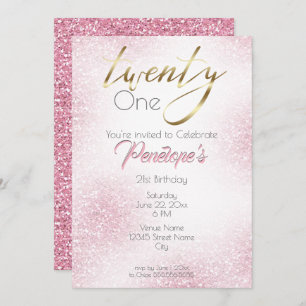 Chic Pure Pink Glitter and Gold 21st Invitation
