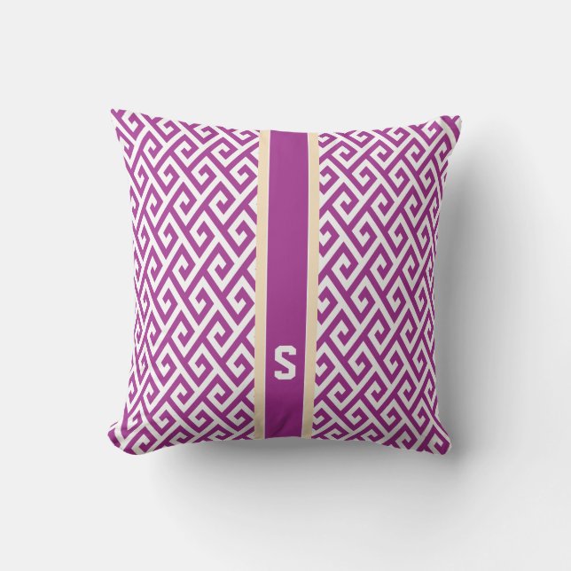Chic purple abstract geometric pattern monogram cushion (Front)