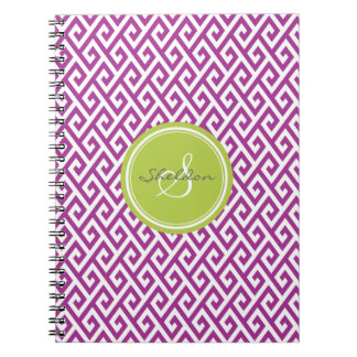Chic purple abstract geometric pattern monogram notebook