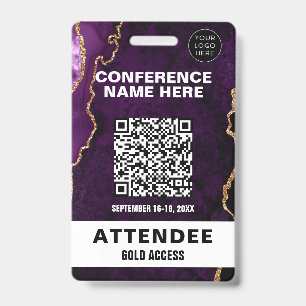 Chic Purple Agate Gold Glitter Conference Event ID Badge