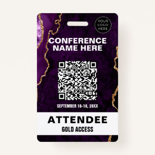 Chic Purple Agate Gold Glitter Conference Event ID Badge