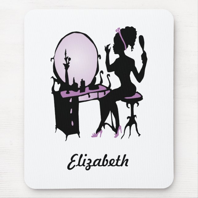Chic Purple and Black Woman Fashionista Silhouette Mouse Mat (Front)