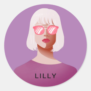 Chic purple and classy woman classic round sticker