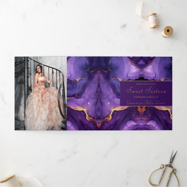 Chic Purple and Gold Sweet 16 Party Invitation (Outside)
