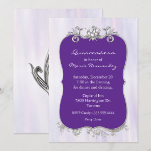 Chic Purple and Silver Quinceañera Invitation
