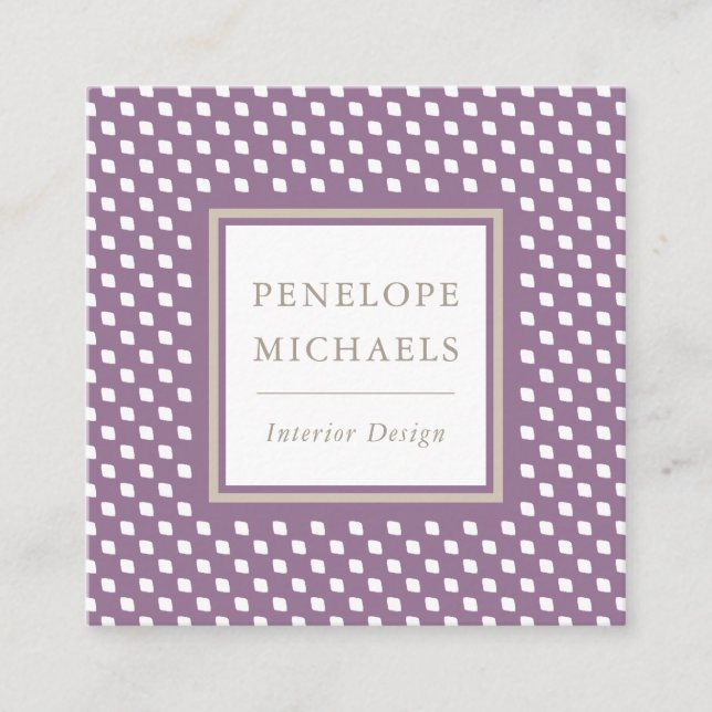 Chic Purple and White Geometric Square Business Card (Front)
