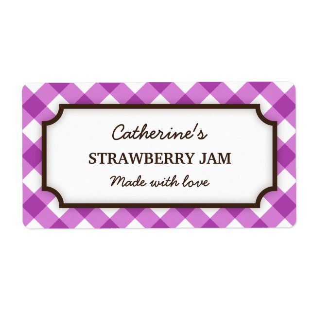 Chic purple and white gingham canning jar labels (Front)