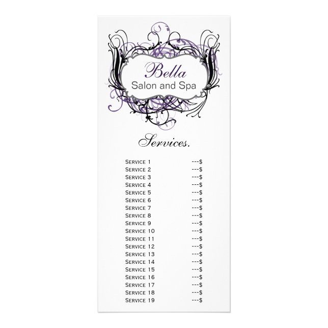 chic purple, black and white Services rack card (Front)