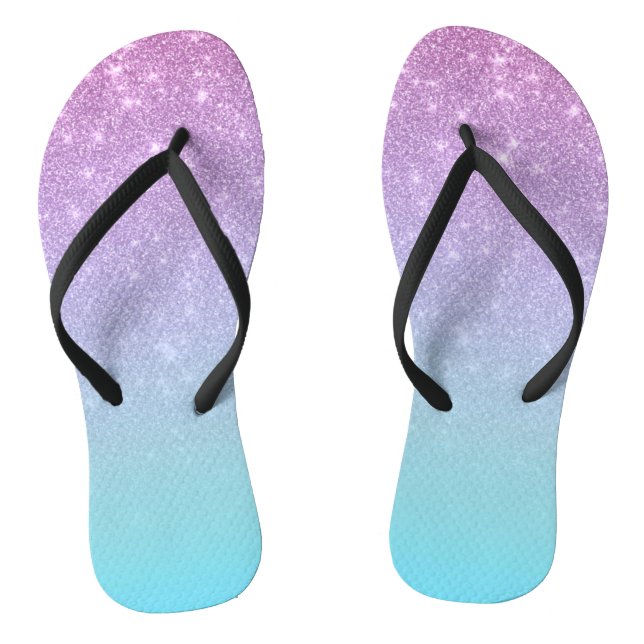 Chic Purple Blue Glitter Ombre Gradient Flip Flops (Footbed)