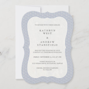 Chic Purple Blue Japanese Seigaiha Waves Wedding Invitation
