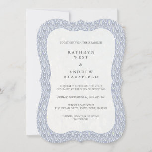Chic Purple Blue Japanese Seigaiha Waves Wedding Invitation