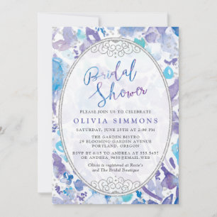 Chic Purple & Blue Watercolor Floral Bridal Shower Invitation
