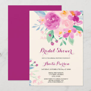 Chic purple blush floral watercolor bridal shower invitation