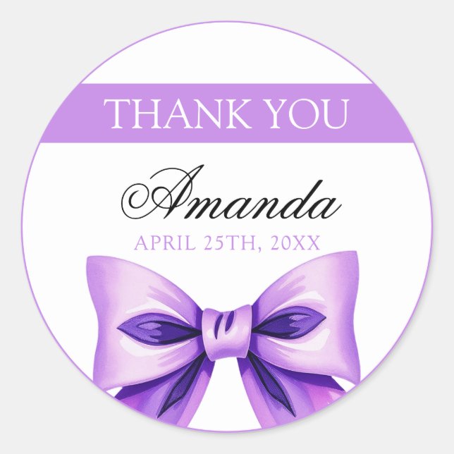 Chic Purple Bow Coquette Girl Sweet 16 Birthday Classic Round Sticker (Front)