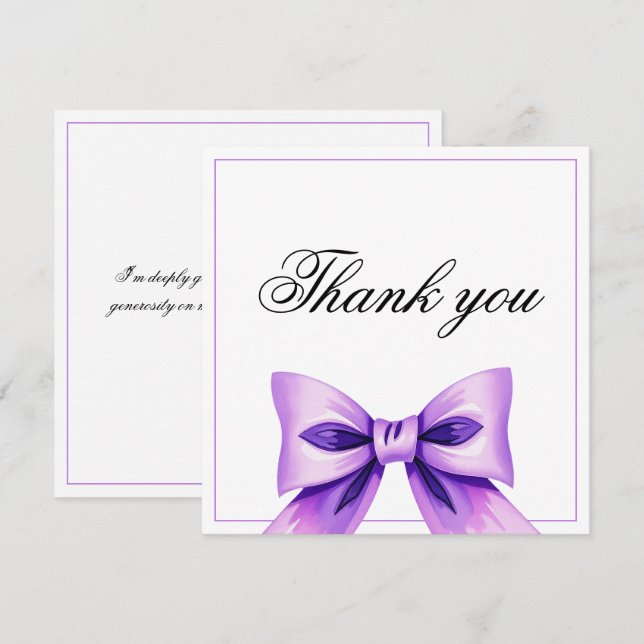 Chic Purple Bow Coquette Girl Sweet 16 Birthday Thank You Card (Front/Back)