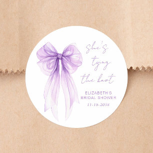 Chic Purple Bow Watercolor Bridal Shower Classic Round Sticker