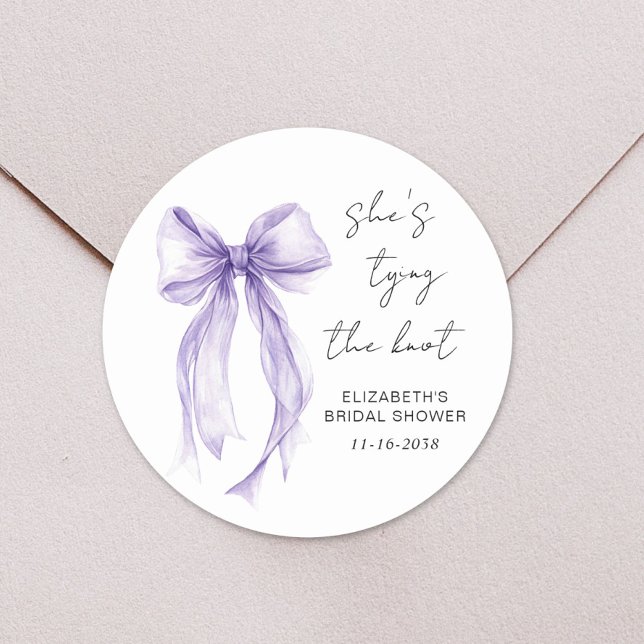 Chic Purple Bow Watercolor Bridal Shower Classic Round Sticker (Creator Uploaded)