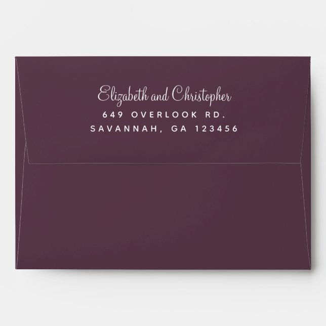 Chic Purple Cassis Elegant Return Address Wedding Envelope (Back (Top Flap))