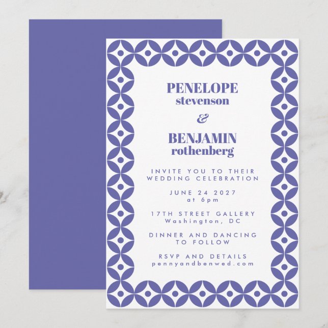 Chic Purple Classic Mid Mod Geometric Wedding Invitation (Front/Back)