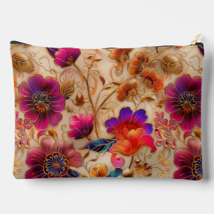 Chic purple cream floral pattern accessory pouch