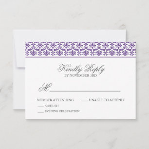Chic Purple Damask Bat Mitzvah RSVP