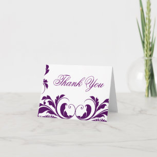 Chic Purple Damask Flourish Thank You Note Cards