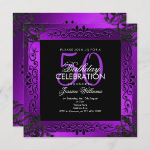 Chic Purple Decorative Framed 50th Birthday Invitation