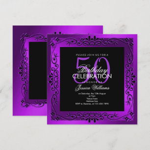 Chic Purple Decorative Framed 50th Birthday Invitation