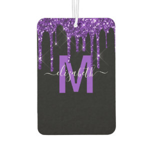 Chic Purple Dripping Glitter Monogram Name Car Air Freshener