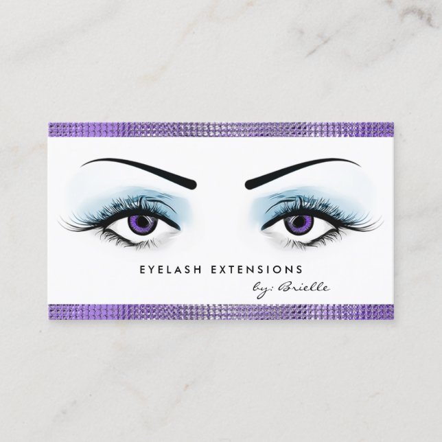 Chic Purple Eyes Girly Eyelash Extensions Boutique Business Card (Front)