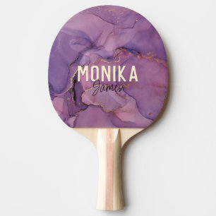Chic Purple Faux Gold Glitter Marble Monogram Ping Pong Paddle