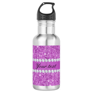 Chic Purple Faux Sequins and Diamonds 532 Ml Water Bottle