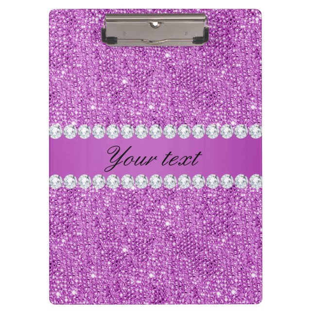 Chic Purple Faux Sequins and Diamonds Clipboard (Front)