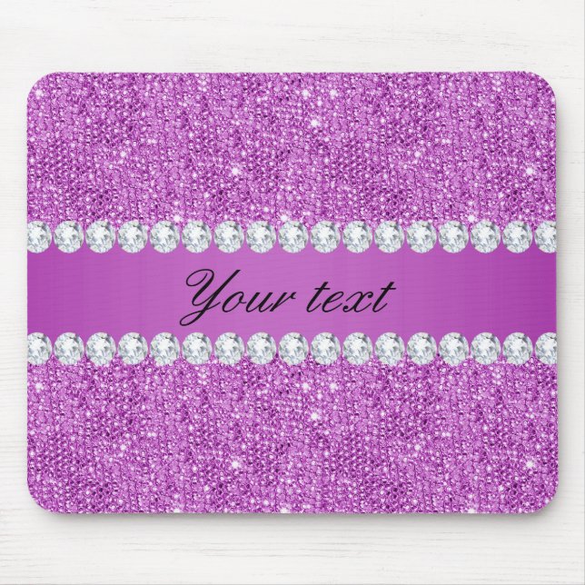 Chic Purple Faux Sequins and Diamonds Mouse Mat (Front)