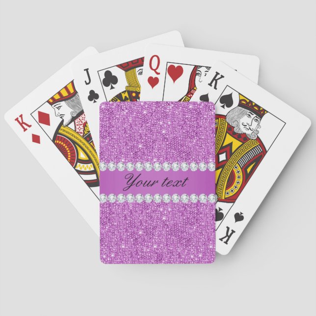 Chic Purple Faux Sequins and Diamonds Playing Cards (Back)