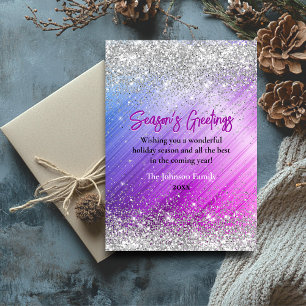 Chic purple faux silver glitter Christmas new year