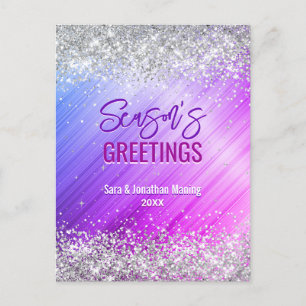 Chic purple faux silver glitter Christmas new year Postcard