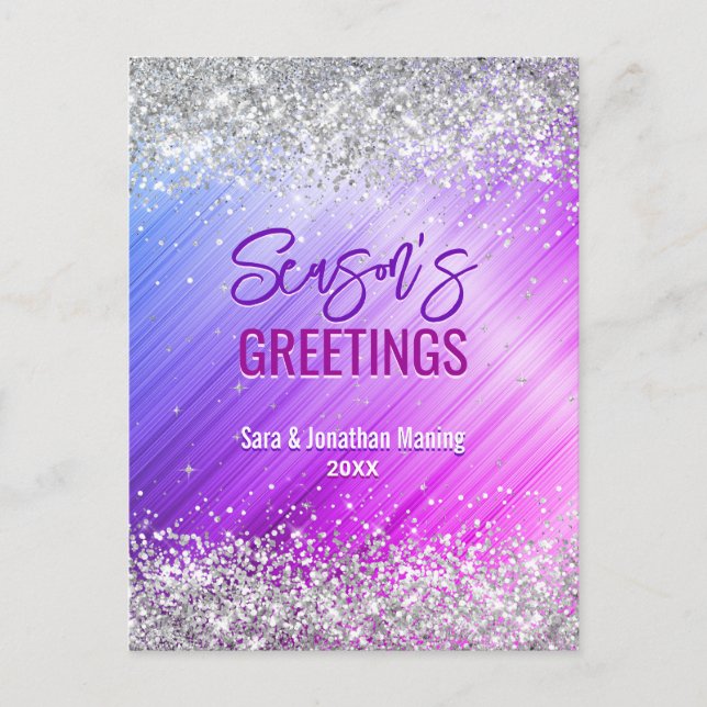 Chic purple faux silver glitter Christmas new year Postcard (Front)