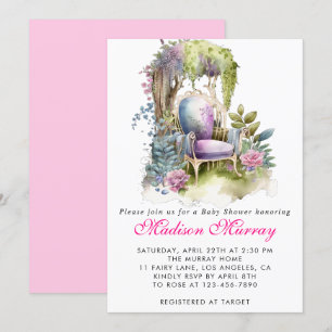 Chic Purple Floral Flower Garden Chair Baby Shower Invitation