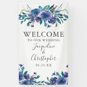 Chic Purple Floral Modern Welcome to Our Wedding Banner