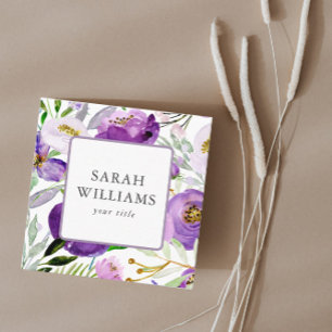Chic Purple Floral Nature Elegant Editable Square Square Business Card