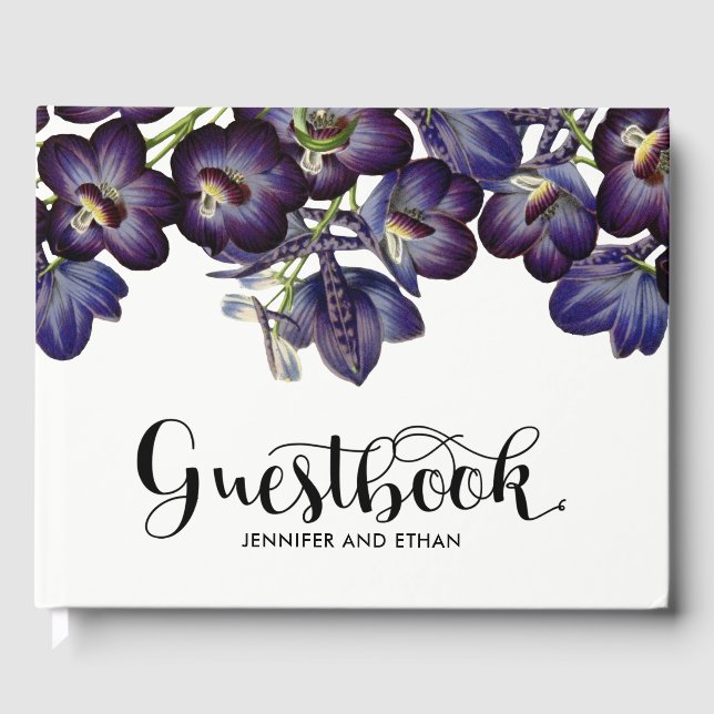 Chic Purple Floral Photo Wedding Guest Book (Front)