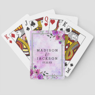 Chic Purple Floral & Silver Frame Wedding Favour Playing Cards