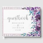 Chic Purple Floral & Silver Wedding Monogram Guest Book<br><div class="desc">Purple Floral & Faux Silver Glitter Stripes & Confetti Watercolor Floral Wedding monogram guestbook With trendy brush script font! ~Check my shop to see the entire wedding suite for this design!</div>
