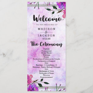 Chic Purple Floral & Silver Wedding Program Programme