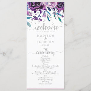 Chic Purple Floral & Silver Wedding Program Programme