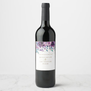 Chic Purple Floral Sparkling Wine Gold Wedding Mon Label