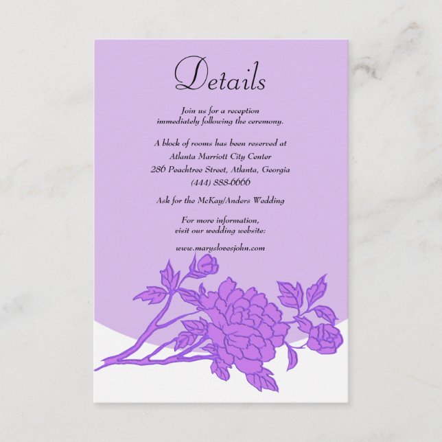 Chic Purple Floral Wedding Details Enclosure Card (Front)