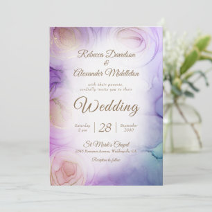 Chic Purple Floral Wedding Invitation
