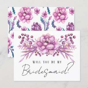 Chic Purple Floral Will You Be My Bridesmaid Postcard